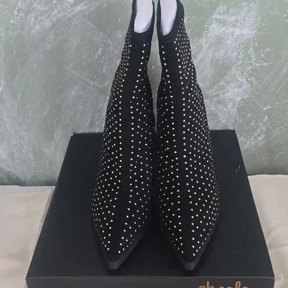 Charles David Womens Studded Stretch Microsuede Black Pull-on Bootie Danielle 9 - Picture 6 of 9